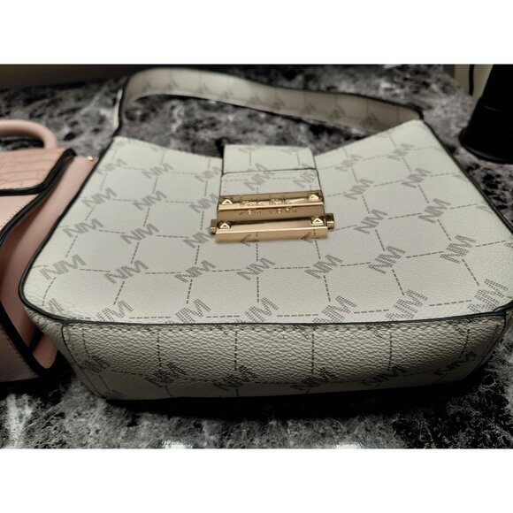 Bundle Set Of 2 Handbags Nicole Miller White Monogram & Pink Croc Embossed Faux - Picture 4 of 7